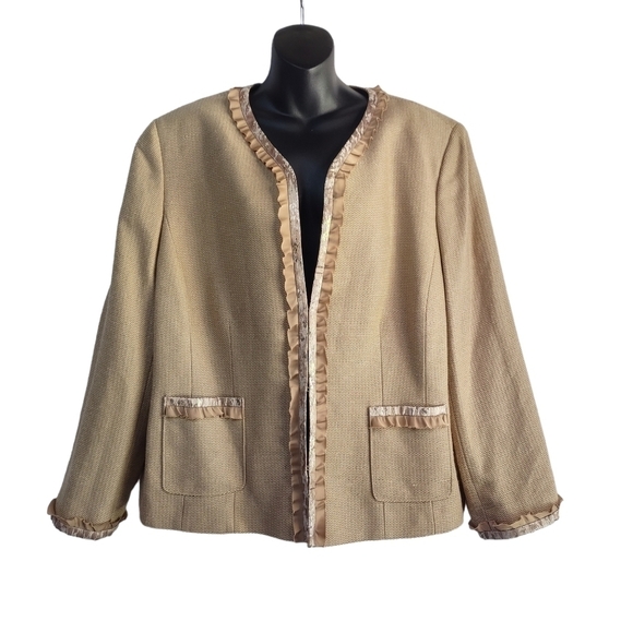 Alex Marie Jackets & Blazers - Alex Marie Women's Blazer Jacket Brown Ribbon Ruffled Edge Size 22W NWT